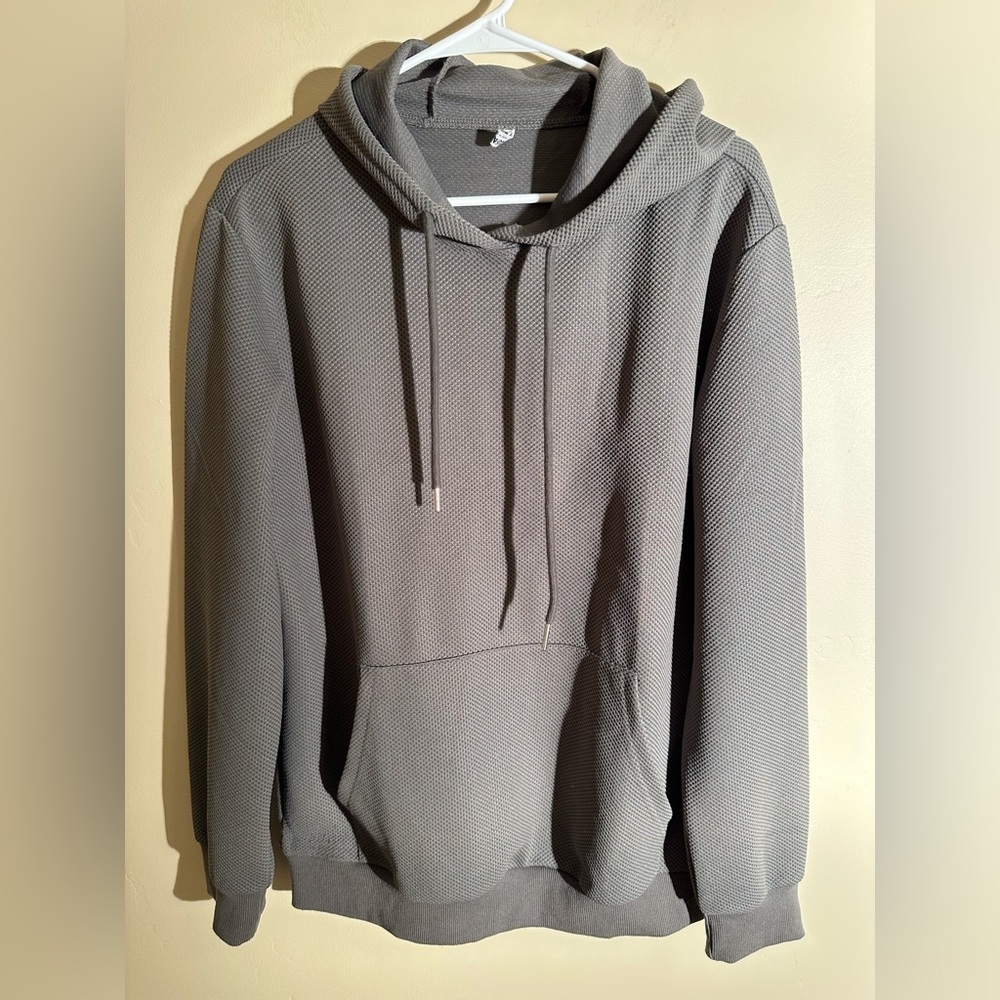 Coofandy Men's Textured Gray Hooded Pullover Sweatshirt - MED